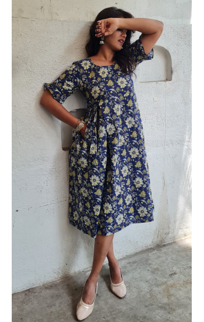 Floral printed blue Dress