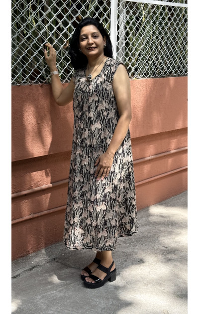Kalamkari black inverted pleat one piece 