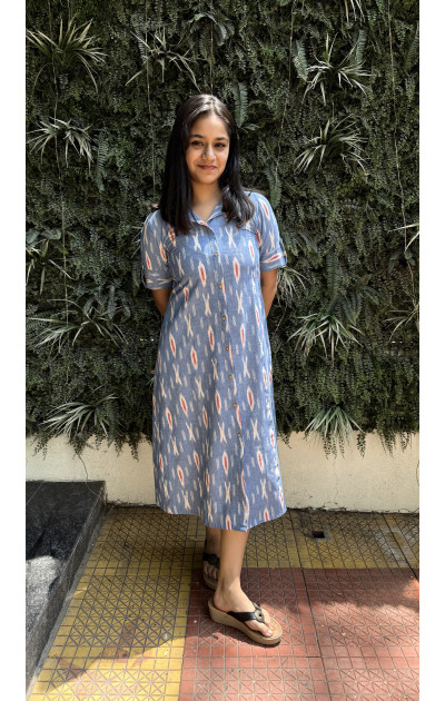 Sky Blue Ikkat Dress