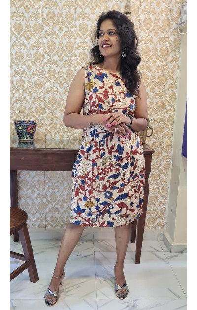 Floral Kalamkari Dress in off white base