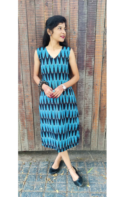 Ikkat blue  shift dress