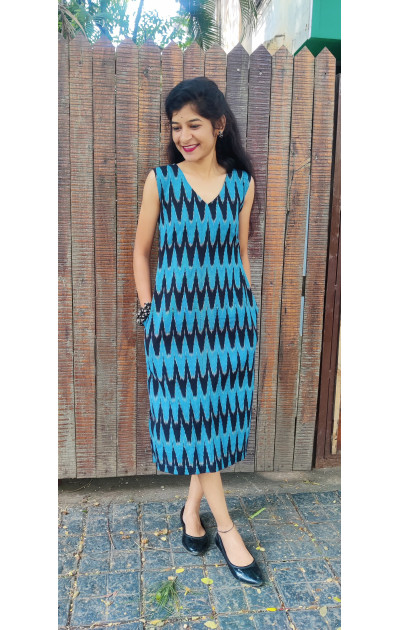 Ikkat blue  shift dress