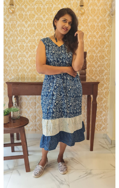 Indigo dress with frill