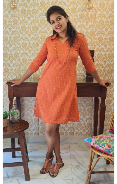 solid orange A line dress