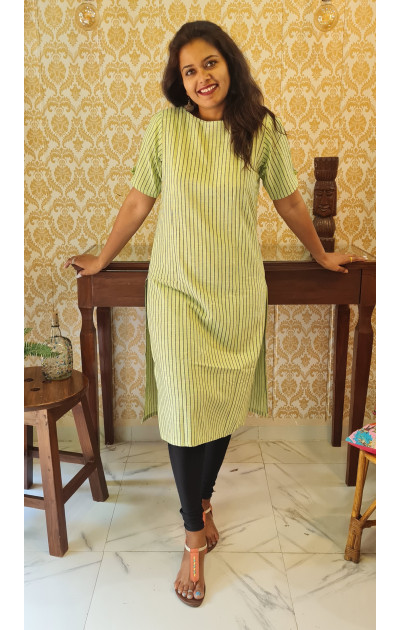 Light green kurti with  straight lines  