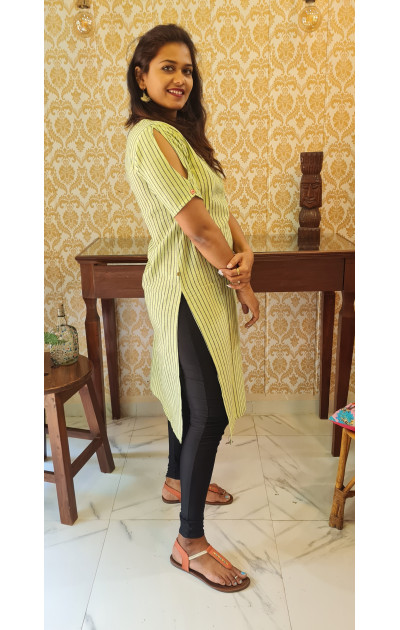 Light green kurti with  straight lines  