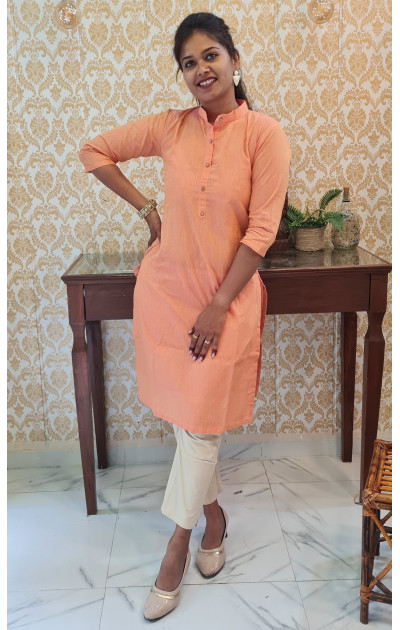 orange handloom plan kurti