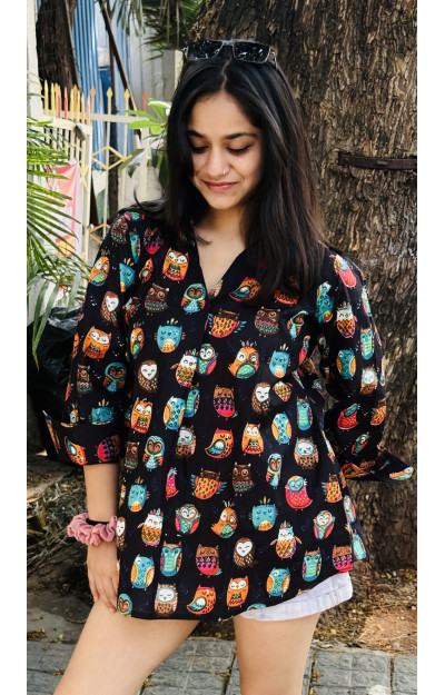 Black owl cotton shirt