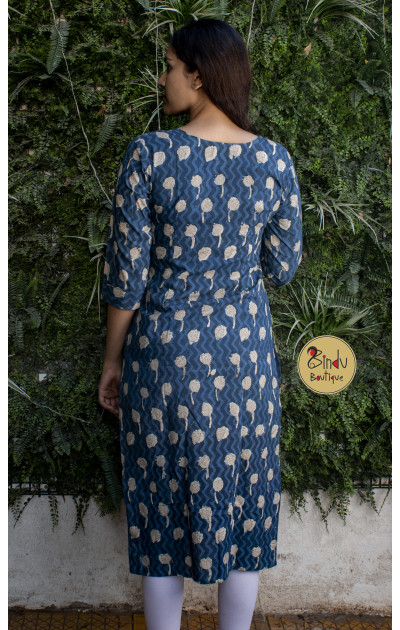 Indigo Kurtis with the motifs highlighted with thread embroidery on yoke portion