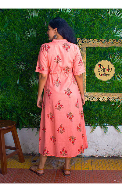 Peach Color Mughal Print dress