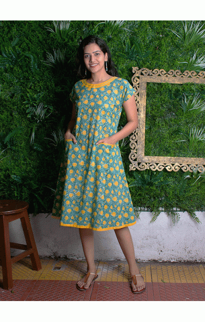 Yellow & green coloured  cotton dress