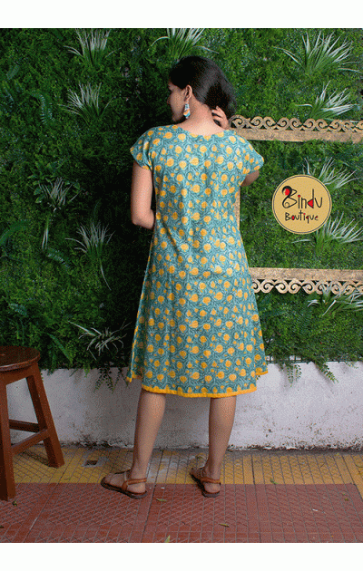 Yellow & green coloured  cotton dress