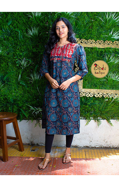 Jahota print kurti with ajarakh yolk