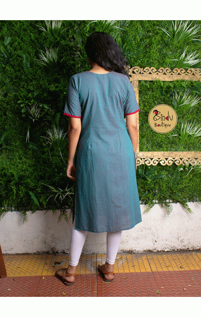 blue kurti with modal silk patch