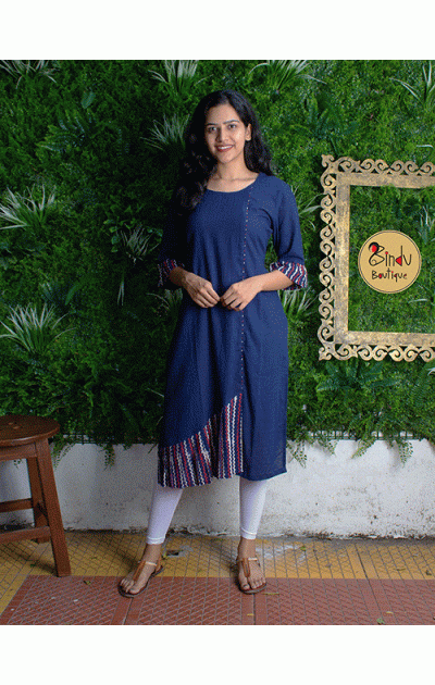 Blue Slub Cotton Kurti