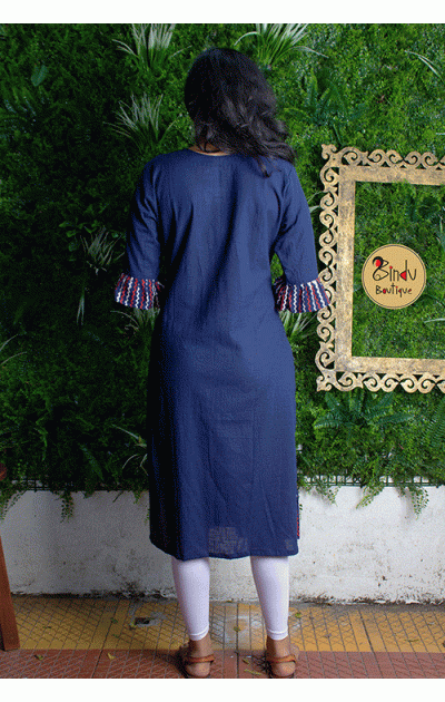 Blue Slub Cotton Kurti