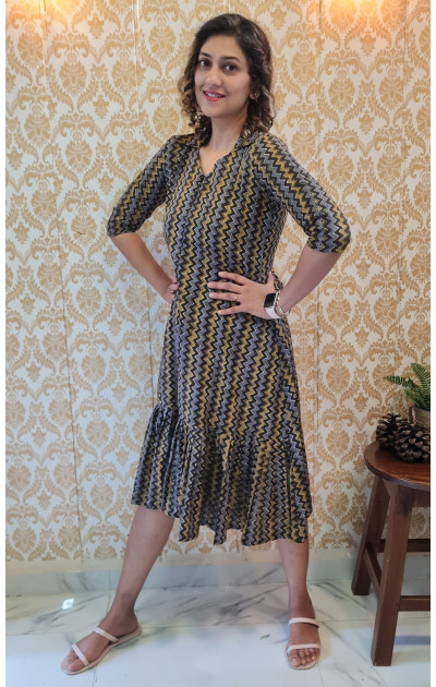 Brown zig zag lines cambric dress