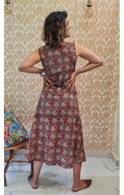 Red kalamkari dress with front slit