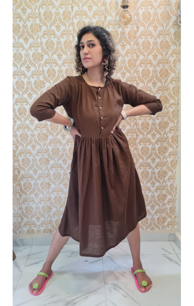 Plain brown colour dress