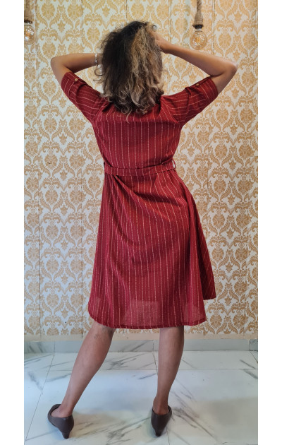 Red handloom shirt dress