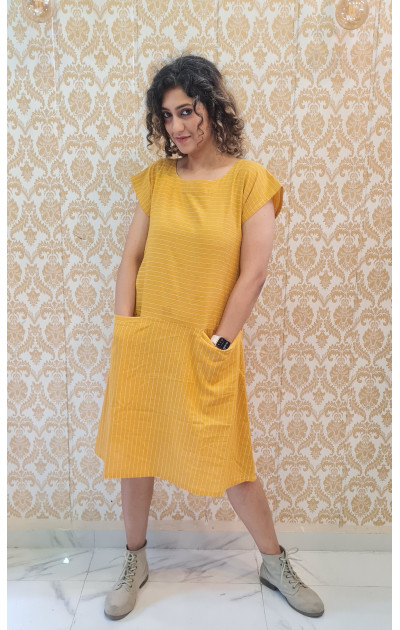 Mustered yellow dress with pocket