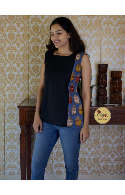 Black tunic with side Blue Buddha patch