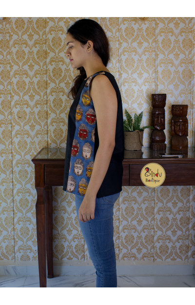 Black tunic with side Blue Buddha patch