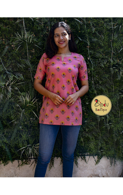 Pink tunic with yellow  floral print