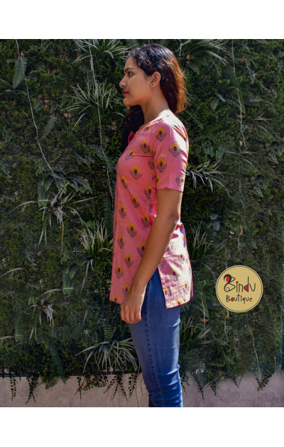 Pink tunic with yellow  floral print