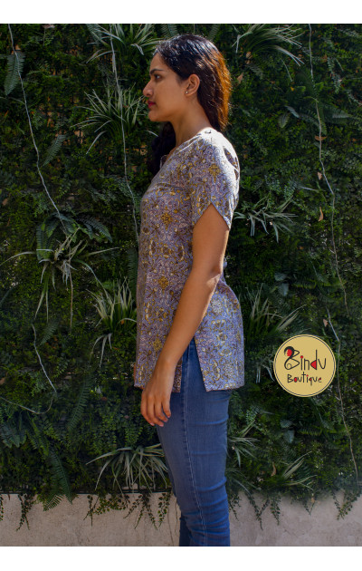 Grey tunic with yellow floral print 