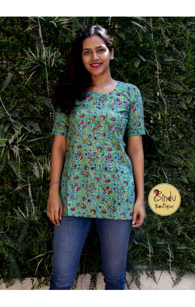 Pista green tunic with maroon floral print