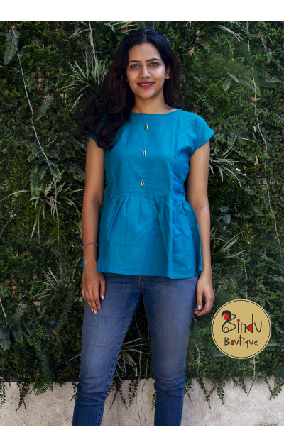 Rama green cotton tunic with frill