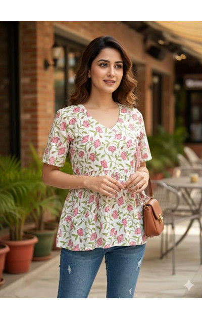 White color with peach flowers tunics 